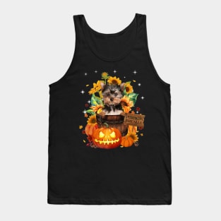 Yorkshier Terrier Halloween Pumpkin Fall Bucket Tank Top